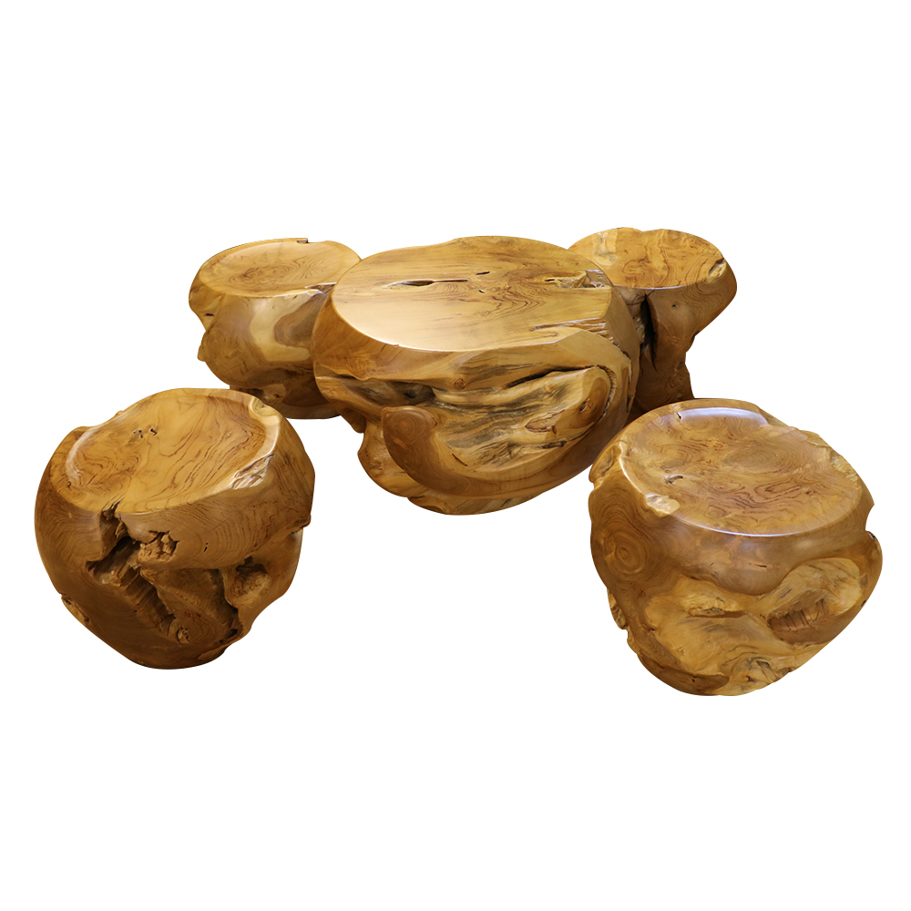 天然造型柚木桌椅組-1桌4椅